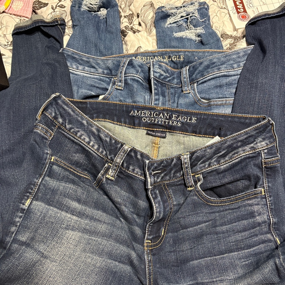 American Eagle Outfitters Women's Dark and Light Blue Skinny Jeans